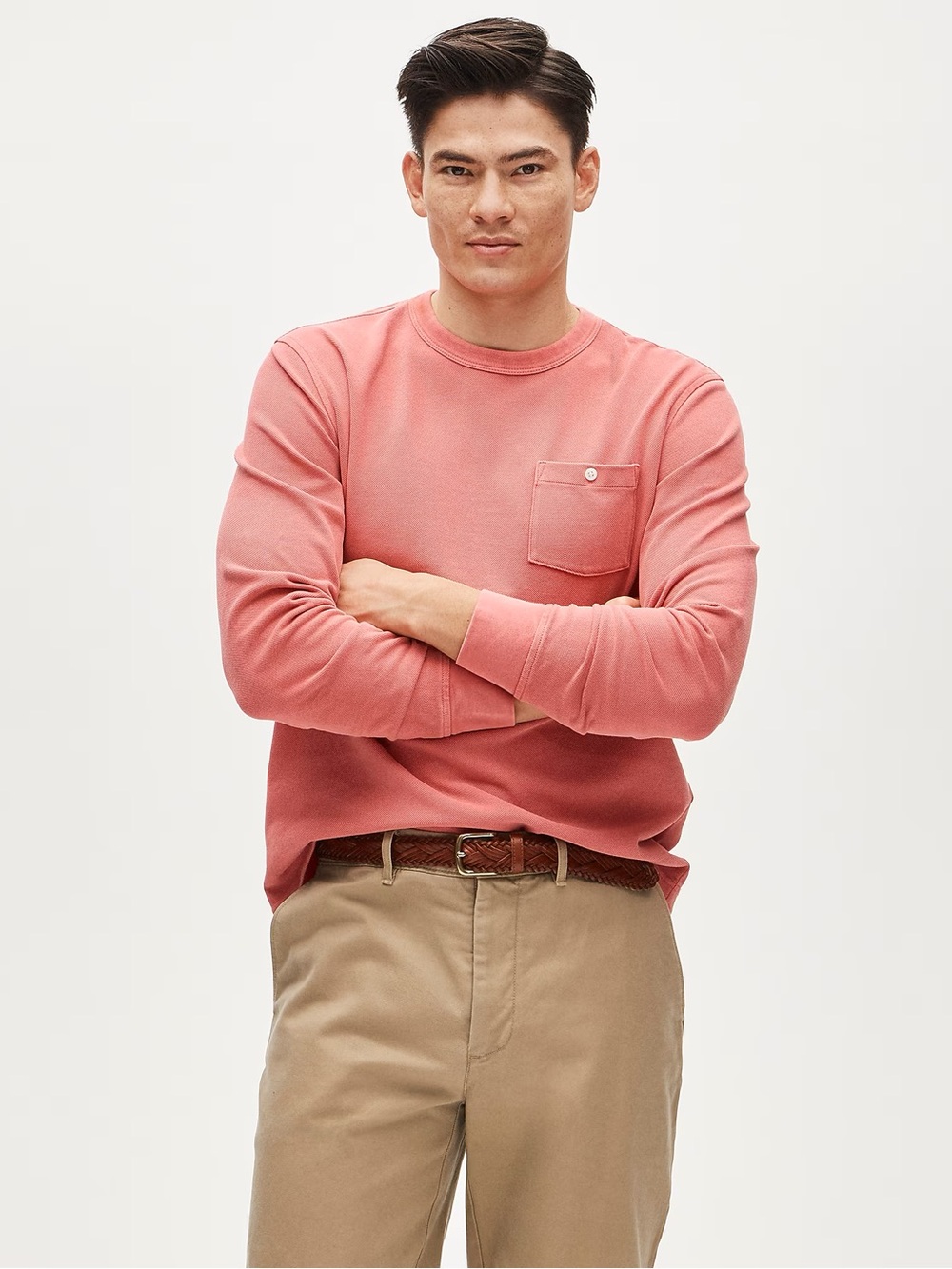J. CREW Washed piqué long-sleeve pocket T-shirt in Coral Clay XL NWT $85 CR447